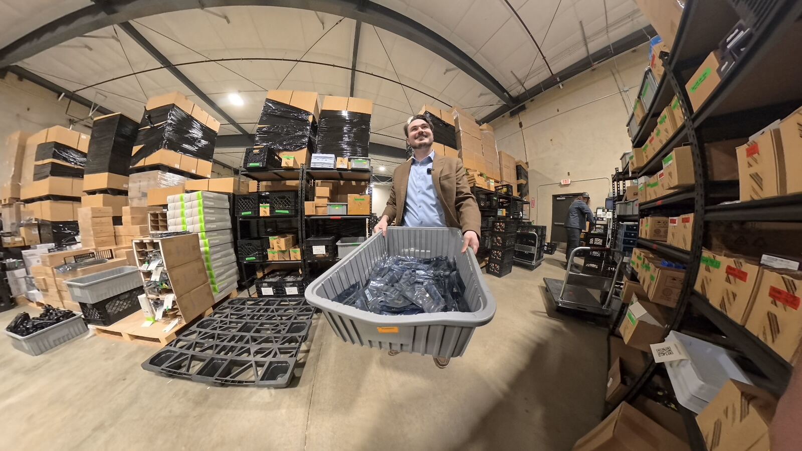Racking and staged inventory inside the building at 80 N Danebo.